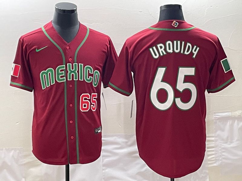 Men 2023 World Cub Mexico 65 Urquidu Red Nike MLB Jersey5